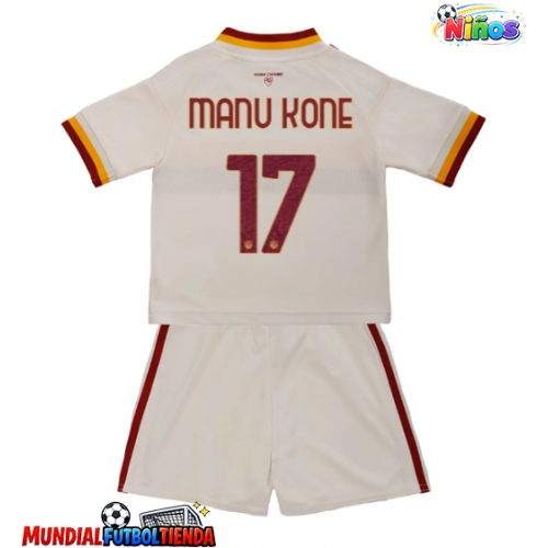 Camiseta AS Roma Manu Kone #17 Segunda Equipación Replica 2026-27 para niños mangas cortas (+ Pantalones cortos)
